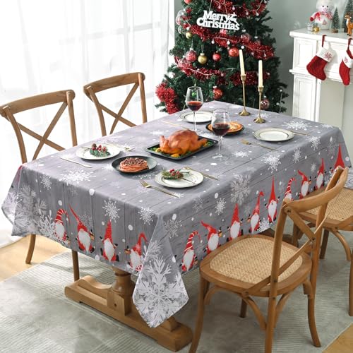 Yrendenge Weihnachten Grau Tischdecke, Santa Schneeflocke Quadratisch Waschbar Tischdecke, Wasserdicht Tischtuch, Winter Festliche Party Home Decoration Tischtuch, 140 x 140cm von Yrendenge