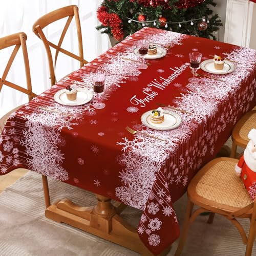 Yrendenge Weihnachten Rot Tischdecke, Schneeflocke wasserdichte Rechteckig Tischdecke, Abwaschbar Gradient Tischdecke, Winter Festliche Tisch Home Decor Outdoor Tischdecke, 130 x 220 cm von Yrendenge