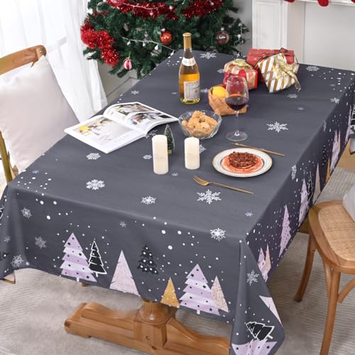 Yrendenge Weihnachten Tischdecke, Dunkelgrau Tischdecke Abwaschbar Outdoor Tischtuch Rechteck Wasserdicht, Weihnachtsbaum Schneeflocke Tischwäsche Winter Party Deko Tischdecken, 130 x 220 cm von Yrendenge