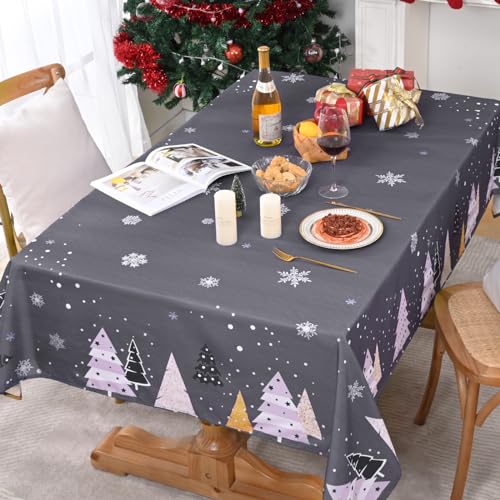 Yrendenge Weihnachten Tischdecke, Hellgrau Tischdecke Abwaschbar Outdoor Tischtuch Rechteck Wasserdicht, Weihnachtsbaum Schneeflocke Tischwäsche Winter Party Deko Tischdecken, 130 x 220 cm von Yrendenge