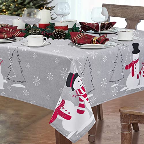 Yrendenge Weihnachten Tischdecke Grau Abwaschbar Tischtuch Schmutzabweisend Wasserdicht Lotuseffekt Tischwäsche Schneemann Tischschutz Tischdekor für Küche Feiertag Picknick Party 130x220cm von Yrendenge