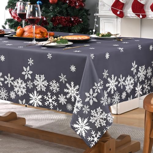 Yrendenge Weihnachts Tischdecke, Schneeflocke Grau Quadratische Tischdecken, Abwaschbar Outdoor Tischtuch Wasserdicht Winterurlaub Abendessen Home Dekor Tischwäsche, 140 x 140 cm von Yrendenge