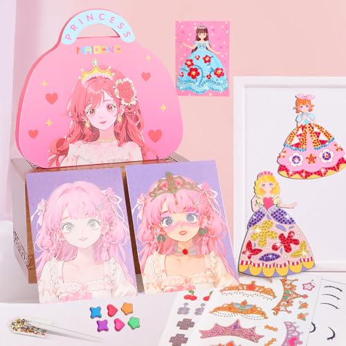 Prinzessin Bastelset Kinder - Mädchen Basteln Malbuch Stickerbücher Spielzeug mit Papier Make-up & Diamantmalerei & Prinzessin Dress Up Set - Geschenk Mädchen 6 7 8 9 10 11 12 Jahre von Yrinfay