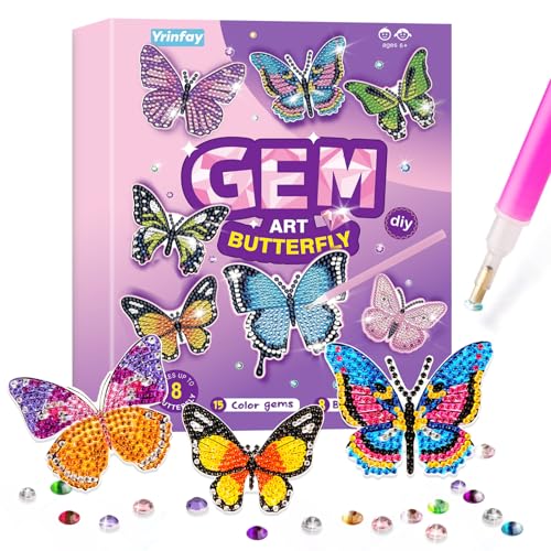 Schmetterling Diamond Painting Kinder - Bastel deinen eigenen 8 Diamant Schmetterling - Basteln Geschenk Mädchen 5 6 7 - Bastelset Spielzeug Ab 8 9 10 11 12 Jahre von Yrinfay