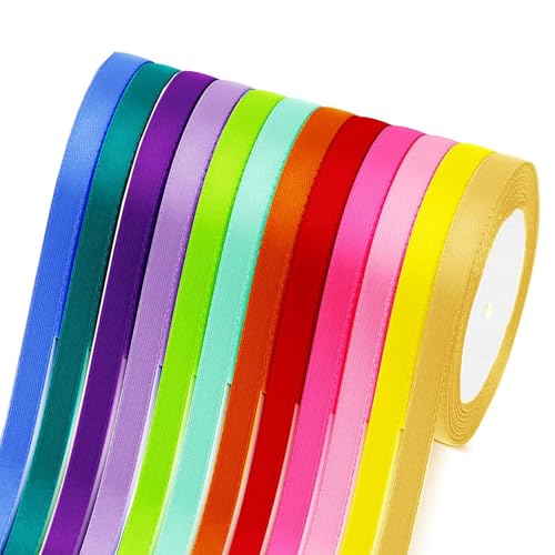 Polyester Satinband, 12 Farben Schleifenband Bänder zum Basteln, Dekoration Geschenkband für Heimwerkerkunst Handwerk, Geschenk Verpackung, Schleifen, Hochzeitsdekoration, 6mmx22m von Yrlehoo