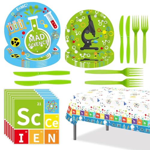 Science Birthday Party Supplies Physical Chemical Experiments Themed Party Decorations Include Tablecloth, Paper Plates, Napkins and Tableware Set for Boys Girls von Yrmysrx