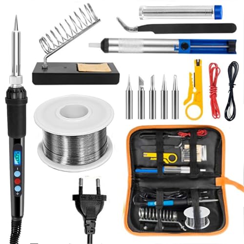 Ysguyyz 60-W-Lötkolben-Set Mit Ein-/Aus-Schalter, LCD-Display Und Einstellbarer Temperatur (180–500 °C) – Komplettes Schweißwerkzeug-Set Mit 5 Spitzen, Entlötpumpe, Zinndrahtrohr, Ständer Und Pinzette von Ysguyyz