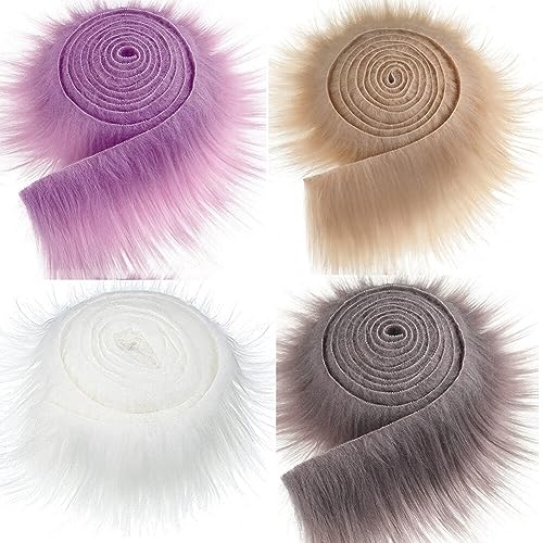 4 Stücke Kunstfell Bordüre Band Fellstoff Furry Faux Precut Strips Plüsch Fluffy Craft Plüschstoff Dekoband Plüsch Trim Stoffrolle fur Gnome Beard Santa Hair Dwarf DIY Dekoration 5x150cm von Ysimee