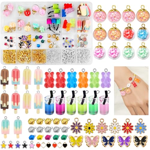 Ysimple 410 Stück Charms Anhänger Set, Bubble Tea Gummibärchen Anhänger Selber Machen Set, Schmuck Selber Machen Set für Armband, Halskette und Handwerk DIY, Mit Aufbewahrungsbo von Ysimple