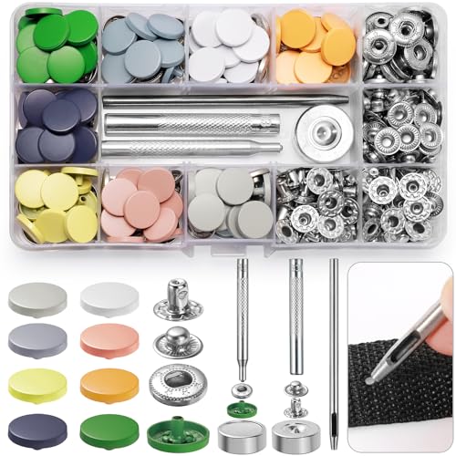 Ysimple 80 Sets Druckknopf Set, 8 Farben Druckknöpfe Ohne Nähen mit 4 Fixierwerkzeug Kit, Farbig Kupfer Druckknöpfe Metall Ohne Nähen für Leder Handwerk, Jacke, DIY Kleidung von Ysimple