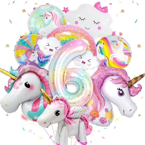 Yskmefun Einhorn Ballon 6 Jahre, Einhorn Deko Kindergeburtstag 6 Jahre, 3D Einhorn Folienballon, Einhorn Geburtstagsdeko Mädchen, 6.Geburtstagsdeko Einhorn, Einhorn Thema Party Deko von Yskmefun