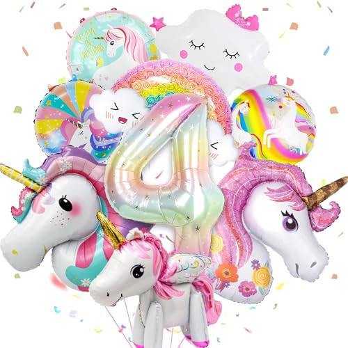 Yskmefun Einhorn Deko Kindergeburtstag, Einhorn Luftballons 4 Jahre, Einhorn Geburtstagsdeko 4 Jahre, Einhorn Thema Partydekorationen, für Mädchen Geburtstags Festival Party Dekoration von Yskmefun