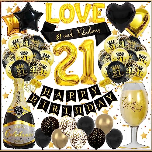 Yskmefun 21 Geburtstag Deko, Geburtstagsdeko 21, Deko 21 Geburtstag Schwarz Gold, Deko 21. Geburtstag Frauen,Geburtstagsdeko Mann 21,Verschiedene Partydekorationen von Yskmefun