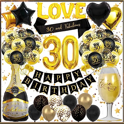 Yskmefun Deko 30 Geburtstag Mann, Schwarz Gold deko Geburtstag 50, Deko Zum 30 Geburtstag Mann, Deko 30 Geburtstag Mann Frauen, Geburtstagdeko 30 Happy Birthday Deko von Yskmefun