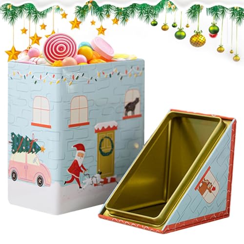 Christmas Tin Boxes, Christmas Containers Lids, House Shape Christmas, Candy Storage Containers, Decorative Christ Mas Tin Boxes for Candy Storage Cute House-Shaped Containers for Holiday Treats von Ysvnlmjy