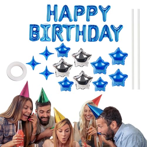 Happy Birthday-Schild, Partyschild mit Buchstaben und Sternen, aufblasbare Party-Dekoration, Buchstaben und Sternballons, Geburtstagsparty-Set für Jungen, Mädchen, Frauen, Männer von Ysvnlmjy