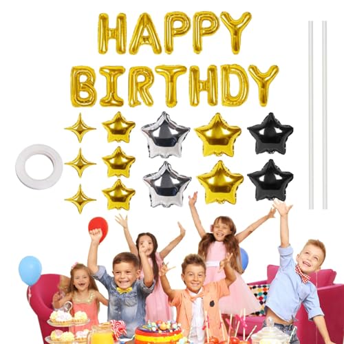 Happy Birthday Schild,Happy Birthday Folienballons,Geburtstagsdekoration Hintergrund - Aufblasbare Partydekoration, Buchstaben und Sternballons, Geburtstagsparty-Set für Jungen, Mädchen von Ysvnlmjy