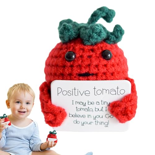Inspirierende Tomate gestrickt | Häkel-Tomatenspielzeug mit inspirierender Karte - niedliche emotionale Unterstützung, Emotionsspielzeug für Ermutigung, Party, Zuhause von Ysvnlmjy