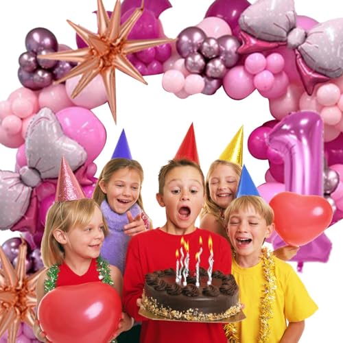 Rosa Ballon-Geburtstagsparty-Set, rosa Geburtstagsdekorationen | Rosa Schleife-Zahlen-Partyballons,Rosa Metall- und Rosenschleifenfolie für alles Gute zum Geburtstag, Babyparty von Ysvnlmjy