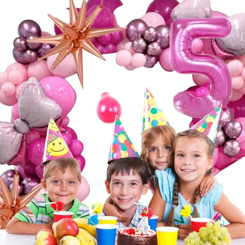 Rosa Geburtstagsdekorationen, rosa Latexballons-Set,Schleife Zahlen Geburtstagsdekorationen Latex Set - Rosafarbene Rosen-Ballonschleife, Folien-Zahlen-Latex-Luftballons von Ysvnlmjy
