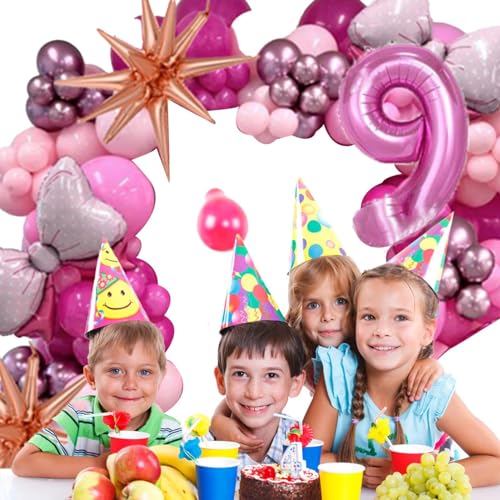 Rosa Latex-Luftballons-Set, Geburtstags-Luftballons-Dekorationsset | Schleifen-Zahlen-Geburtstagsdekorationen-Party-Set - Rosa Metall- und Rosenschleifenfolie für alles Gute zum Geburtstag von Ysvnlmjy