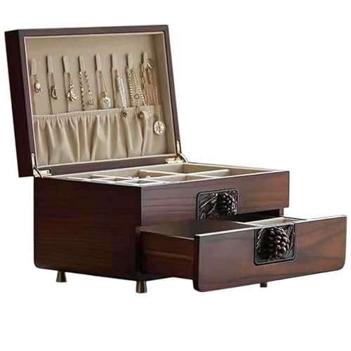 Schmuckkästen , 2-lagige Schmuckschatulle, Schmuckhalter-Organizer mit Schmuck-Organizer-Schublade, große Schmuckschatullen mit Samtfutter, rustikaler Damen-Schmuck-Organizer for Ringe, Halsketten, Br von Yu Ru