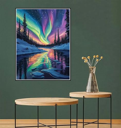 Malen Nach Zahlen Erwachsene Landschaft Malen Nach Zahlen Aurora paint by numbers Kinder-AnfäNger, DIY Handgemalt Ölgemälde Knitterfreie Leinwand Pinsels Acrylfarbe set Geschenkideen 100x150cm l-782 von Yuammgxi