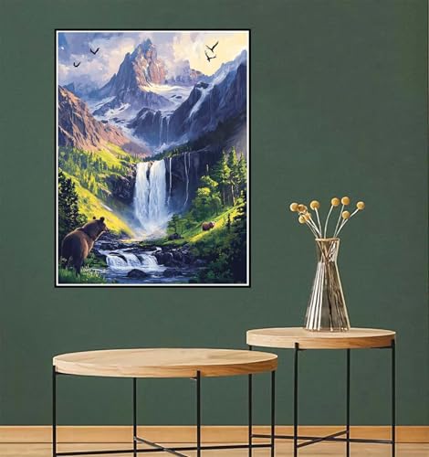 Malen Nach Zahlen Landschaft Malen Nach Zahlen erwachsene klein 90x120cm Berg DIY Ölgemälde Leinwand set mit 3 Pinseln und Acrylfarben, Kreativ Geschenke für Frauen Home Wand Décor, Ohne Rahmen l-800 von Yuammgxi