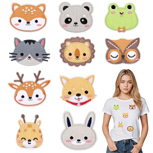 Yuanchu Bügelflicken Kinder, 10 Stück Flicken zum Aufbügeln Tier Patches Aufnäher Bestickte Aufnäher Tierstil Bügelbilder DIY-Zubehör für T-Shirt Jeans Taschen Kleidung Reparatur und Textilien von Yuanchu