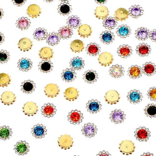 Yuanchu 100 Stück Strass Blume Nähen Knöpfe,12mm Farbe Strasssteine zum Aufnähen Glitzer Strass Buttons mit Metall Basis Nähblumen Krallen Rhinesteine für Kleidung Schuhe Ohrring Gurt Handwerk Nähzube von Yuanchu