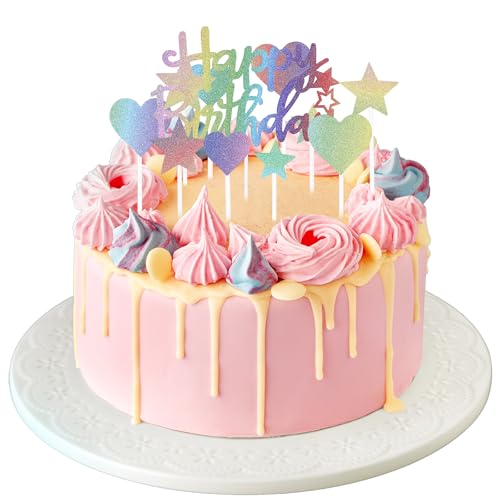 Yuanchu 11 Stück Happy Birthday Tortendeko Geburtstag Set,Glitzernde Cake Topper Stern Kuchen Dekoration Kuchen Deko für Mädchen Jungen Geburtstagsparty Hochzeit Brautdusche Kuchen Party Jahrestag von Yuanchu