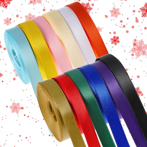 Yuanchu 12 Farben Geschenkband, 10mm x 4.6m Satinband Schleifenband Seidenband Bunt Stoffband Seidenbänder Dekoband für Basteln DIY Dekoration Hochzeit Dekoration Geschenk Verpacken von Yuanchu