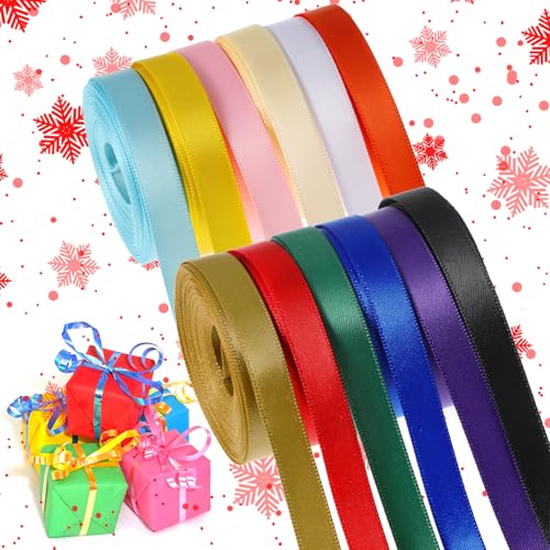 Yuanchu 12 Rollen Geschenkband, 10mm x 4.6m Bunt Satinband Bänder Schleifenband Stoffband Seidenbänder für Basteln DIY Dekoration Hochzeit Dekoration Geschenk Verpacken von Yuanchu