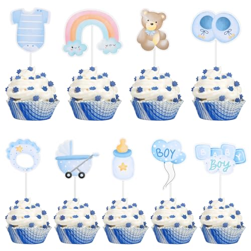 Yuanchu 36 Stück Cupcake Topper Baby,Babyparty Tortendeko Taufe Tortendeko Baby Shower Tortendeko Gender Reveal Party Deko für Taufe Deko Baby Shower Babyparty(Junge) von Yuanchu