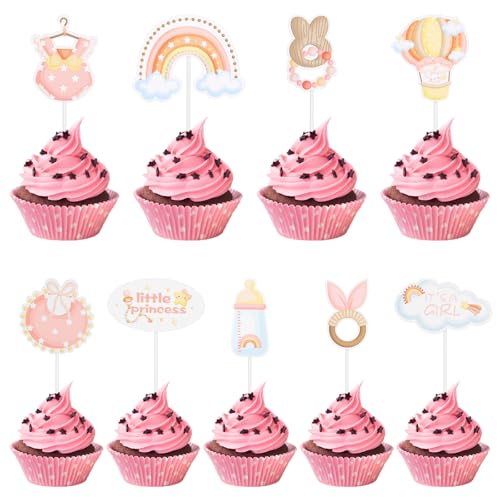 Yuanchu 36 Stück Cupcake Topper Baby,Babyparty Tortendeko Taufe Tortendeko Baby Shower Tortendeko Gender Reveal Party Deko für Taufe Deko Baby Shower Babyparty(Mädchen) von Yuanchu