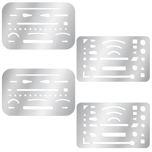Yuanchu 4 Stück Metall Radierschablonen, Edelstahl Schablonen Brandmalerei Vorlagen Zeichenschablonen Zeichenwerkzeuge Malschablone für mechanisches Zeichnen Künstler Technisches Design von Yuanchu