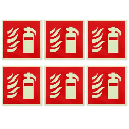 Yuanchu Feuerlöscher Schild,6 Stück Nachleuchtend Feuerlöscher Schild PVC Selbstklebend 15 x 15CM Hochwertiges Hinweisschild Brandschutzzeichen für Außen Innen von Yuanchu