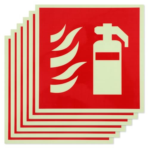 Yuanchu Feuerlöscher Schild,6 Stück Nachleuchtend Feuerlöscher Schild PVC Selbstklebend 15 x 15CM Hochwertiges Hinweisschild Brandschutzzeichen für Außen Innen von Yuanchu