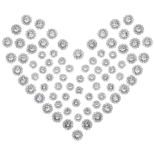 Yuanchu 80 Stück Strass Blume Nähen Knöpfe,Silber Glitzer Strass Buttons Blumenform Strasssteine Basteln mit Sockel 10mm 12mm für Frauen DIY Schmuck Handwerk Nähen Lederhandwerk Stoffdekoration von Yuanchu