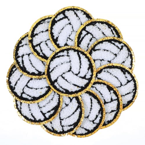 Yuanchu Aufnäher zum Aufbügeln, 12 Stück Volleyball Patches zum Aufbügeln goldfarbene Kanten Chenille Stickerei Flicken Sport Aufnäher für selbstgemachte Hüte Rucksäcke Kleidung Kleider Hosen Jeans von Yuanchu