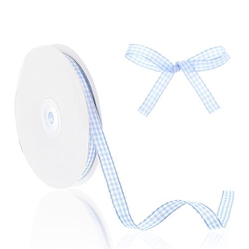 Yuanchu Gingham-Band, Blau-weißes Gingham-Band 3/8 Zoll x 45,7 m Buffalo Checker-Bänder Bastelband für DIY-Projekte Picknick Kunstunterricht Geschenkverpackungen von Yuanchu