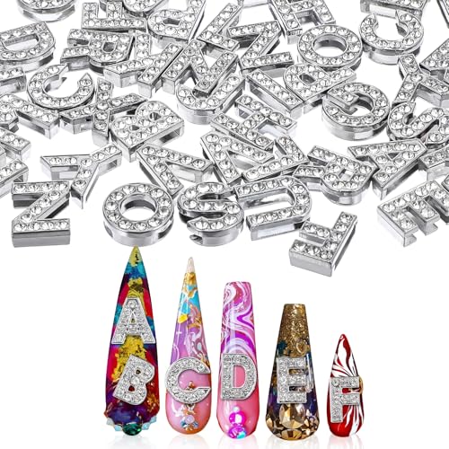 Yuanchu Groß Buchstaben Charm, DIY Perforation Accessoires A-Z Buchstabe Anhänger 52 St 3D Chrom Nagel Charms Nail Art Buchstabe Auffädeln Perlen Kompatibel mit Europäischen Armbänder Frauen von Yuanchu