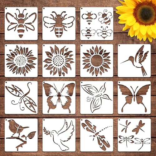 Yuanchu Natur Malerei Schablonen,15 St Schablone Wiederverwendbar 21 Muster Zeichenschablonen Kunststoff Malschablonen DIY Geschenkkarten Scrapbooking Fotoalbum Papier Karte Deko Blume Stencil von Yuanchu