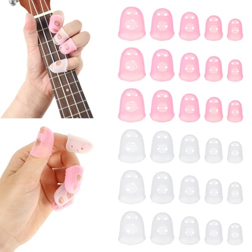 Yuanchu Silikon Fingerschutz, 30 Stück 5 Größen Fingerspitzenschutz für Erwachsene Kinder Nähen Schneiden Handarbeit Saiten Instrument Finger Anti-Rutsch Spielen Gitarren Zubehör Ukulele Bass von Yuanchu