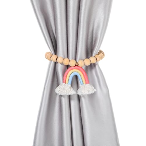 Yuanchu Vorhang Raffhalter Magnetische, Regenbogen Quasten Gardinenhalter mit Holzperle Boho Vorhanghalter Gardinenclips Gardinen Raffhalte Vorhangschnalle für Kinderzimmer Schlafzimmer Büro von Yuanchu