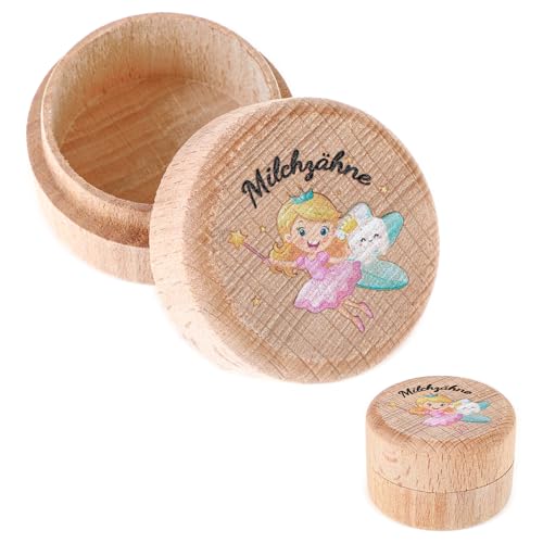 Yuanchu Zahndose Milchzähne für Mädchen Jungen, Milchzahndose Personalisiert aus Holz Runde Zahnbox Holz MilchzäHne Box Geschenkideen zu Taufe und Geburtstag Zahnfee Geschenke für Neue Eltern von Yuanchu