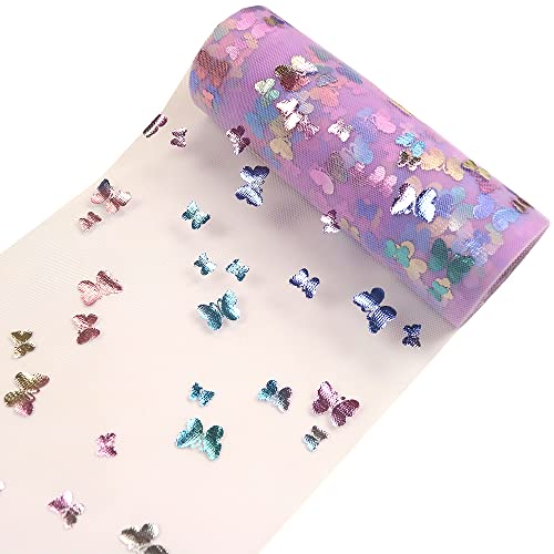 Yuanchuan Schmetterling Glitzer Tüllrollen 15,2 cm x 9,1 m, lila für Tischläufer Stuhl Schärpe Schleife Haustier Tutu Rock Nähen Basteln Stoff Hochzeit Einhorn Halloween Party Geschenkband (lila) von Yuanchuan