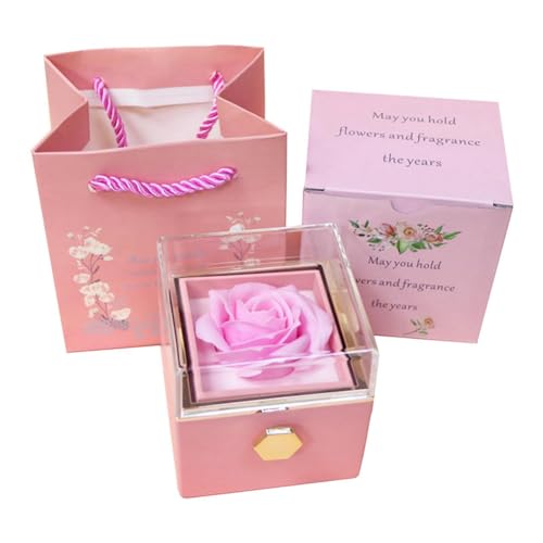 Yuandei Eternal Rose Schmuckschatulle, um 360 ° drehbar, Valentinstag, Muttertag, für romantische Geschenke, Rosa von Yuandei