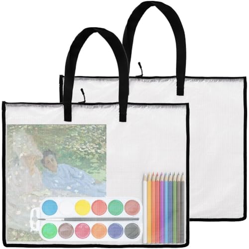 Yuandei Kunst-Portfolio-Taschen, transparent, für Kunstwerke, wasserdichte Posteraufbewahrungstaschen + Griff für Zeichenbrett, 2 Stück von Yuandei