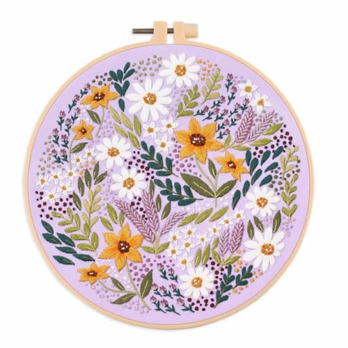 Yuandei Stickset mit Blumenlandschaft für Anfänger und Enthusiasten – inklusive Faden, Nadeln, Leinwand (D) von Yuandei